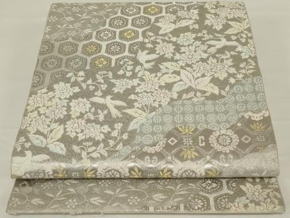 平和屋着物◎六通柄袋帯 唐織 道長花鳥文 金銀糸 正絹 逸品 AABH8487ou