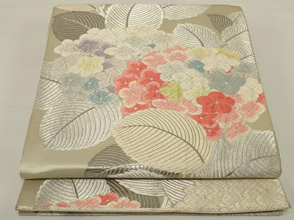 平和屋着物◎六通柄袋帯 唐織 紫陽花 銀糸 正絹 逸品 AABH8488ou