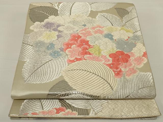 平和屋着物◎六通柄袋帯 唐織 紫陽花 銀糸 正絹 逸品 AABH8488ou
