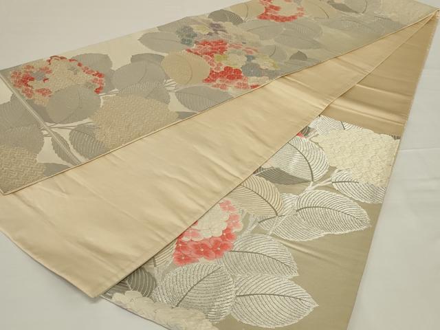 平和屋着物◎六通柄袋帯 唐織 紫陽花 銀糸 正絹 逸品 AABH8488ou