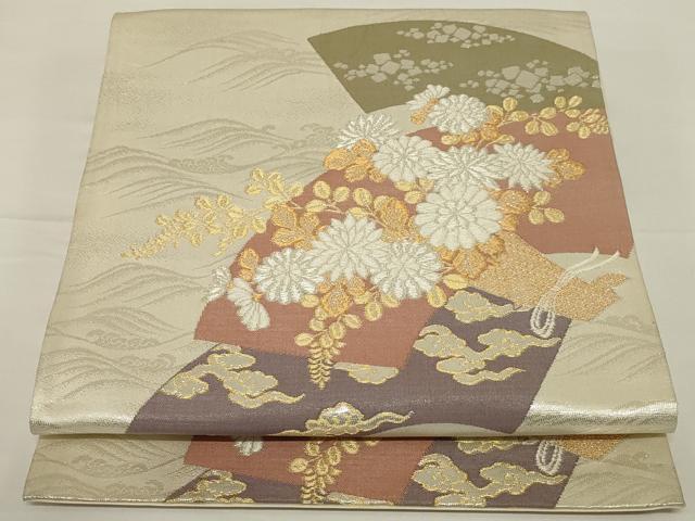 平和屋着物◎六通柄袋帯 唐織 地紙花文 金銀糸 正絹 逸品 AABH8490ou