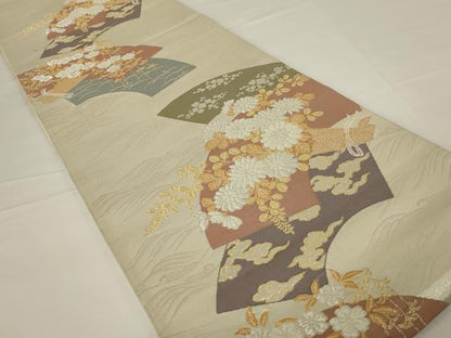 平和屋着物◎六通柄袋帯 唐織 地紙花文 金銀糸 正絹 逸品 AABH8490ou