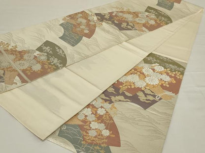 平和屋着物◎六通柄袋帯 唐織 地紙花文 金銀糸 正絹 逸品 AABH8490ou