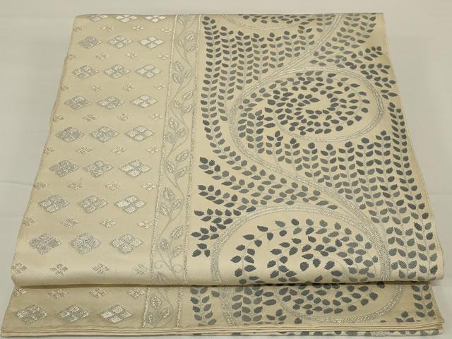 平和屋着物◎六通柄 本袋帯 唐織 花唐草文 銀糸 正絹 逸品 AABH8491ou