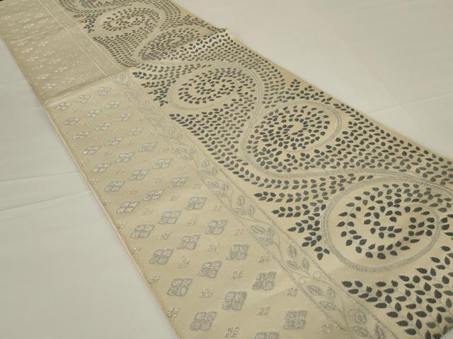 平和屋着物◎六通柄 本袋帯 唐織 花唐草文 銀糸 正絹 逸品 AABH8491ou