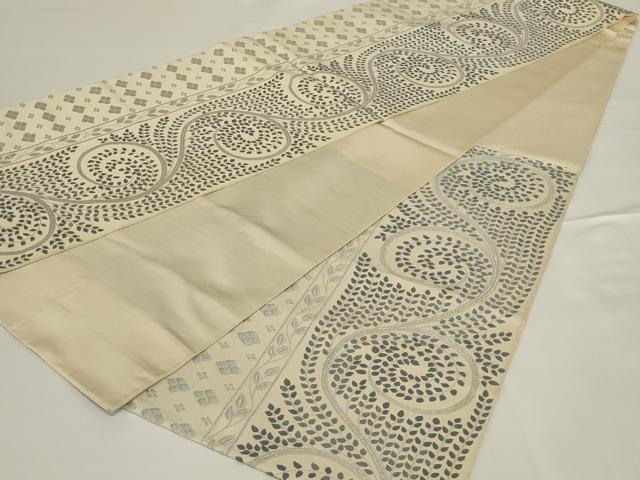 平和屋着物◎六通柄 本袋帯 唐織 花唐草文 銀糸 正絹 逸品 AABH8491ou