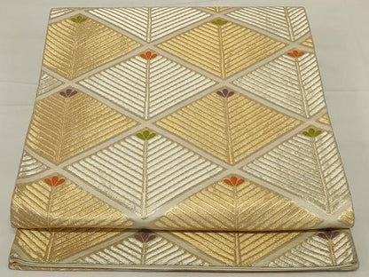 平和屋着物◎六通柄袋帯　唐織　松葉　金銀糸　正絹　逸品　AABH8494ou