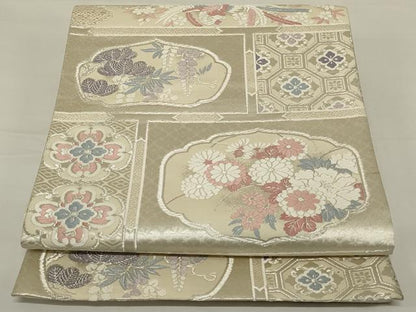 平和屋着物◎六通柄袋帯　唐織　鳳凰花文　銀糸　正絹　逸品　AABH8495ou