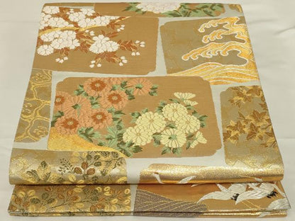 平和屋着物◎六通柄袋帯　唐織　色紙琳派文　金銀糸　正絹　逸品　AABH8499ou