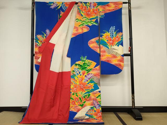 平和屋本店▼お引きずり・お引き摺り・引き振袖　和装　結婚式　舞妓　芸妓　芸者　衣装　駒刺繍　地紙流水花文　金彩　逸品　AABH8520ou