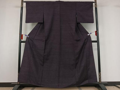 平和屋着物▽上質な紬　単衣　深紫色　正絹　逸品　AABH8521jh