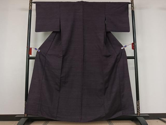 平和屋着物▽上質な紬　単衣　深紫色　正絹　逸品　AABH8521jh