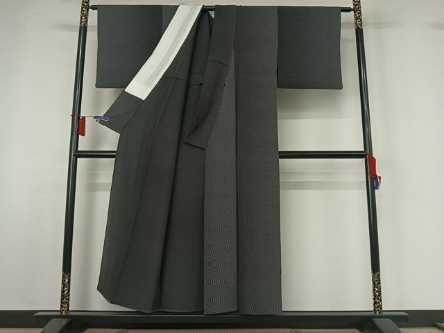 平和屋着物▽上質な小紋　単衣　変わり縞　正絹　逸品　AABH8522jh