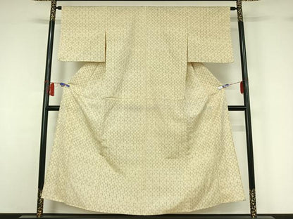 平和屋着物▽本塩沢　単衣　幾何学文様　正絹　逸品　AABH8527jh