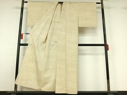 平和屋着物▽本塩沢　単衣　幾何学文様　正絹　逸品　AABH8527jh