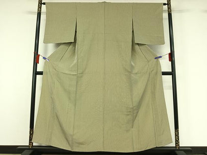 平和屋着物▽上質な小紋　単衣　縞　正絹　逸品　AABH8530jh