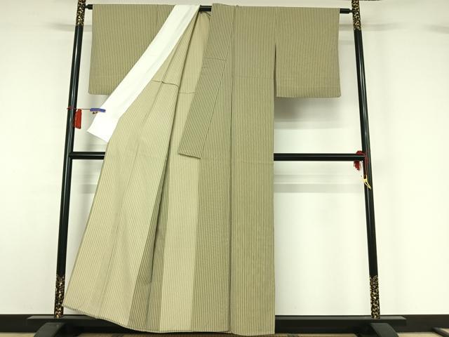 平和屋着物▽上質な小紋　単衣　縞　正絹　逸品　AABH8530jh