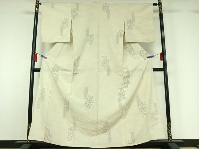 平和屋着物▽本塩沢　単衣　130亀甲　短冊花文　正絹　逸品　AABH8531jh