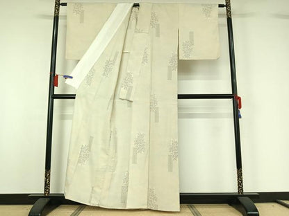平和屋着物▽本塩沢　単衣　130亀甲　短冊花文　正絹　逸品　AABH8531jh