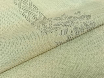 平和屋着物▽本塩沢　単衣　130亀甲　短冊花文　正絹　逸品　AABH8531jh