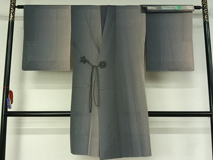平和屋着物▽道中着　スリーシーズン　春夏秋　塵除け　ロング丈　縞　反端付き　正絹　逸品　AABH8532jh