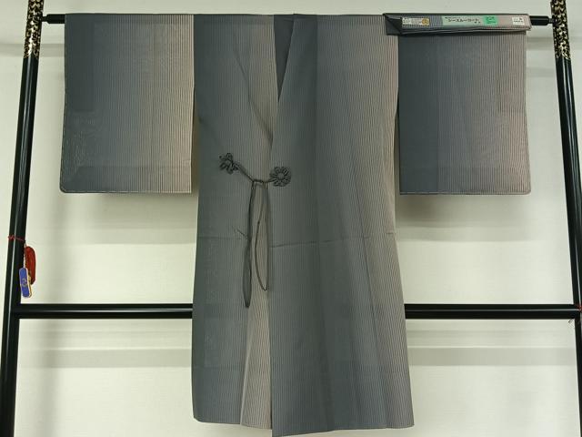 平和屋着物▽道中着　スリーシーズン　春夏秋　塵除け　ロング丈　縞　反端付き　正絹　逸品　AABH8532jh