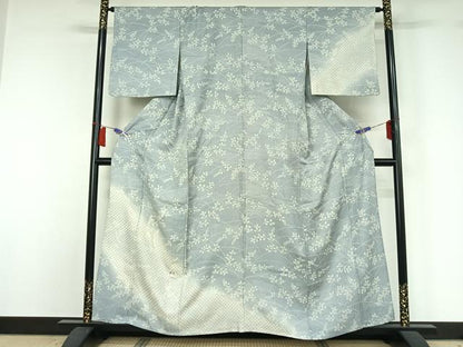 平和屋着物▽訪問着　単衣　刺繍　短冊花文　兎　暈し染め　銀糸　正絹　逸品　AABH8533jh