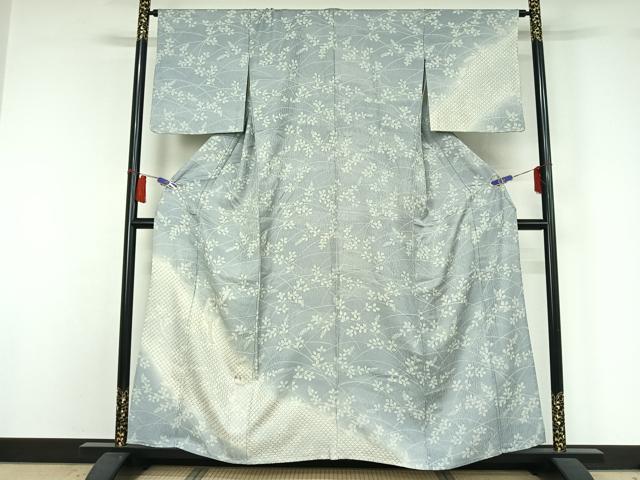 平和屋着物▽訪問着　単衣　刺繍　短冊花文　兎　暈し染め　銀糸　正絹　逸品　AABH8533jh