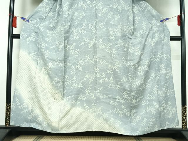 平和屋着物▽訪問着　単衣　刺繍　短冊花文　兎　暈し染め　銀糸　正絹　逸品　AABH8533jh