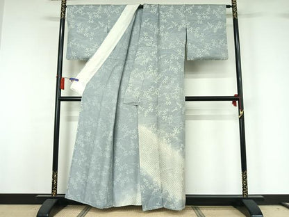 平和屋着物▽訪問着　単衣　刺繍　短冊花文　兎　暈し染め　銀糸　正絹　逸品　AABH8533jh