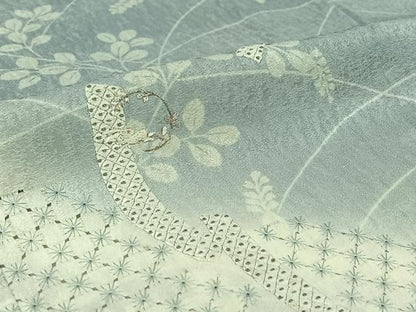 平和屋着物▽訪問着　単衣　刺繍　短冊花文　兎　暈し染め　銀糸　正絹　逸品　AABH8533jh