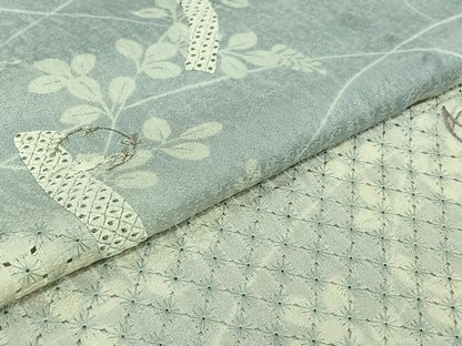 平和屋着物▽訪問着　単衣　刺繍　短冊花文　兎　暈し染め　銀糸　正絹　逸品　AABH8533jh
