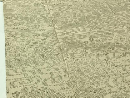 平和屋着物▽結城紬　単衣　100亀甲　吉祥花文　正絹　逸品　AABH8535jh