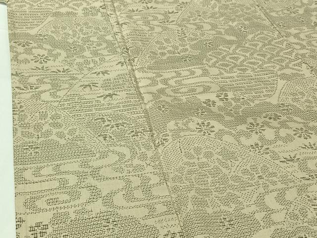 平和屋着物▽結城紬　単衣　100亀甲　吉祥花文　正絹　逸品　AABH8535jh