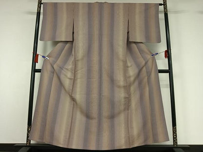 平和屋着物▽上質な小紋　単衣　紬地　縞　正絹　逸品　AABH8537jh