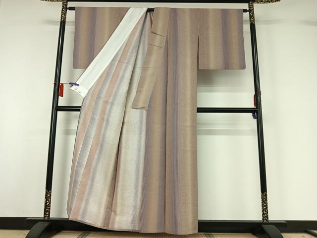 平和屋着物▽上質な小紋　単衣　紬地　縞　正絹　逸品　AABH8537jh