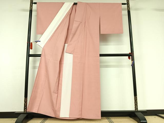 平和屋着物▽結城紬　単衣　撫子色　正絹　逸品　AABH8538jh