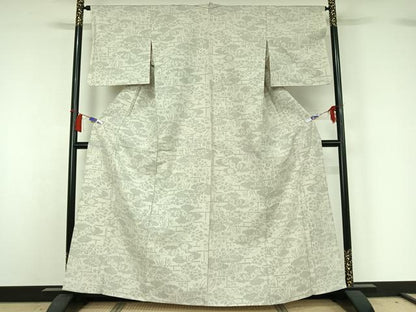 平和屋着物▽結城紬　単衣　100亀甲　草花文　正絹　逸品　AABH8541jh