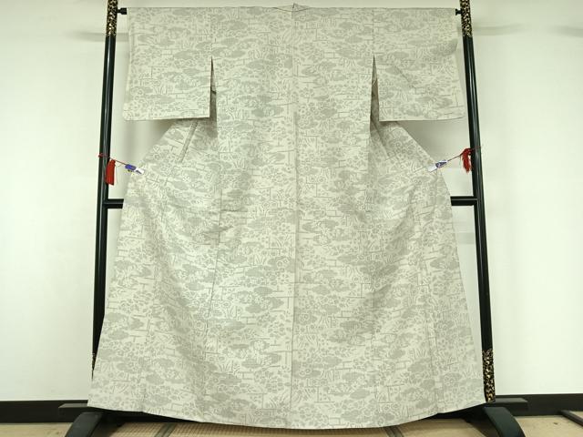 平和屋着物▽結城紬　単衣　100亀甲　草花文　正絹　逸品　AABH8541jh
