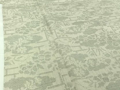 平和屋着物▽結城紬　単衣　100亀甲　草花文　正絹　逸品　AABH8541jh