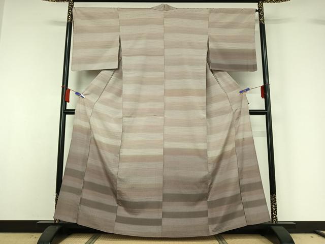 平和屋着物▽本塩沢 やまだ織 訪問着 染色作家 桐村博 単衣 横段文