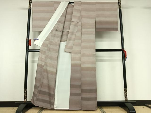 平和屋着物▽本塩沢　やまだ織　訪問着　染色作家　桐村博　訪問着　単衣　横段文　暈し染め　正絹　逸品　AABE9347jh 平和屋着物▽本塩沢 やまだ織 訪問着 染色作家 桐村博 単