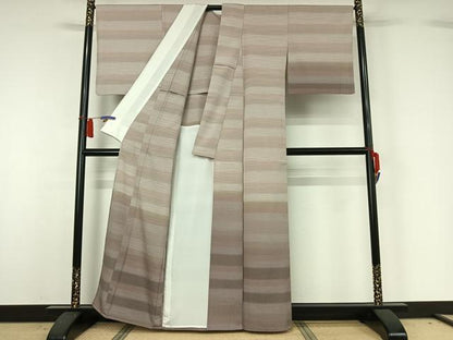 平和屋着物▽本塩沢　やまだ織　訪問着　染色作家　桐村博　単衣　横段文　正絹　逸品　AABH8542jh