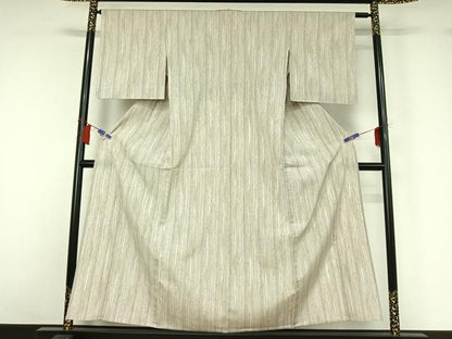 平和屋着物▽お召　ぜんまい　単衣　縞　正絹　逸品　AABH8545jh