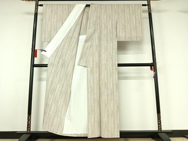 平和屋着物▽お召　ぜんまい　単衣　縞　正絹　逸品　AABH8545jh