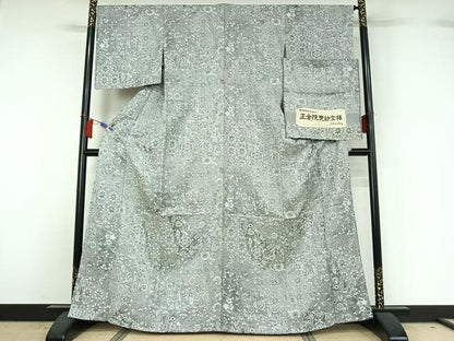 平和屋着物▽天目織　お召　単衣　正倉院更紗文様　反端付き　正絹　逸品　AABH8546jh