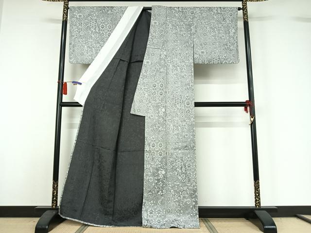 平和屋着物▽天目織　お召　単衣　正倉院更紗文様　反端付き　正絹　逸品　AABH8546jh