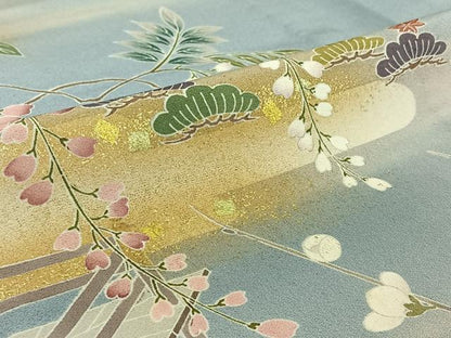 平和屋着物▽訪問着　単衣　友禅　作家物　風景枝梅文　暈し染め　正絹　逸品　AABH8549jh
