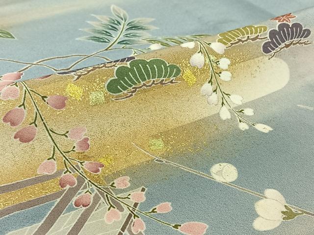 平和屋着物▽訪問着　単衣　友禅　作家物　風景枝梅文　暈し染め　正絹　逸品　AABH8549jh