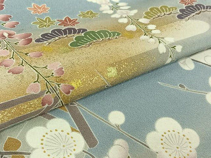 平和屋着物▽訪問着　単衣　友禅　作家物　風景枝梅文　暈し染め　正絹　逸品　AABH8549jh